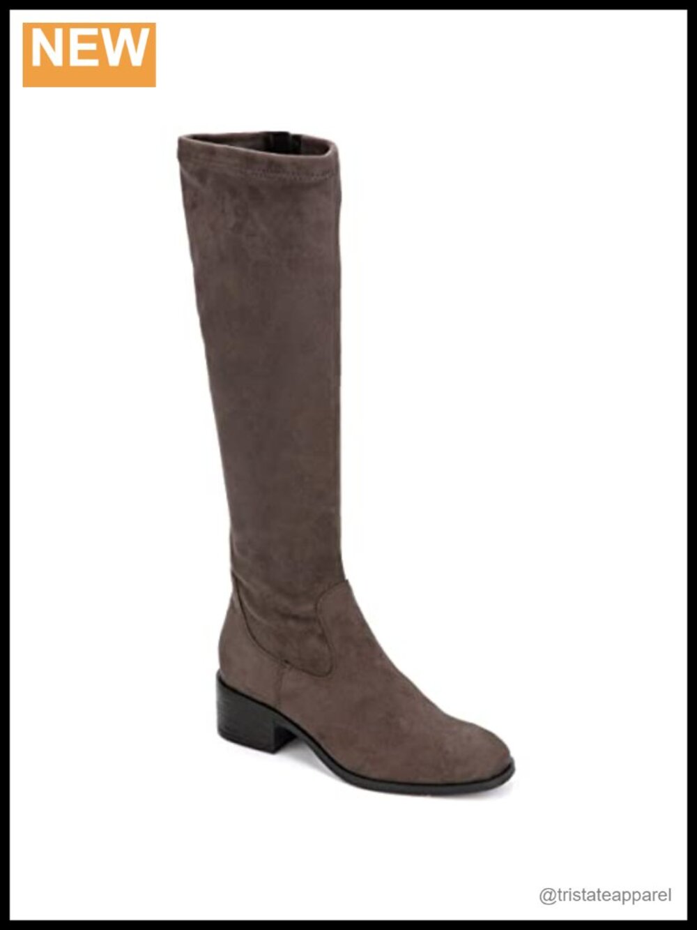 Knee High Boots Stretch Suede Block Heel Zip Equestrian Casual